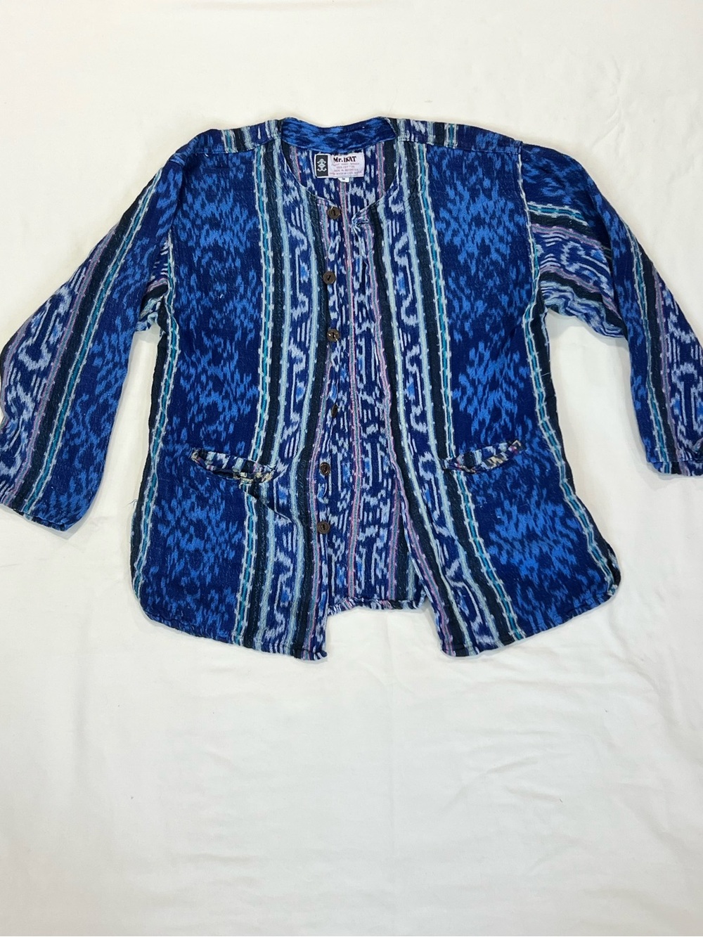 Women’s Vintage Hand Woven Ikat Blue Patterned Jacket - Mr. Ikat